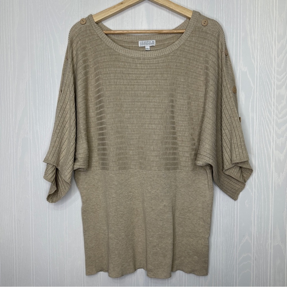 Joseph A Beige Ribbed Button-Sleeve Knit Top